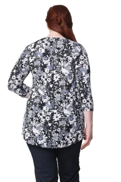 La Cera™ Tunica Con Estampado De Flores De Medianoche La Cera Talla Grande