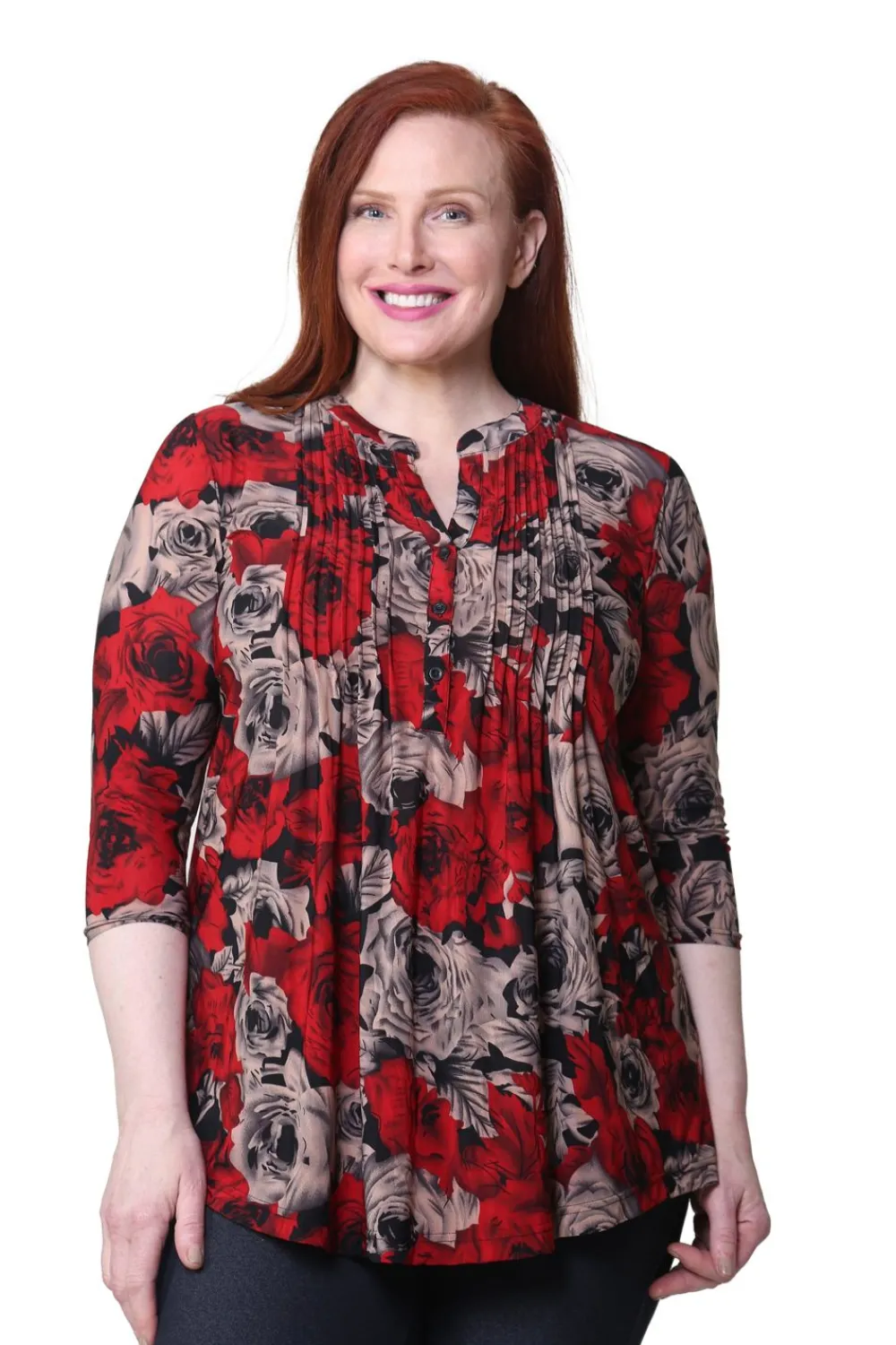 La Cera™ Tunica Con Estampado De Rosas De Medianoche La Cera Talla Grande