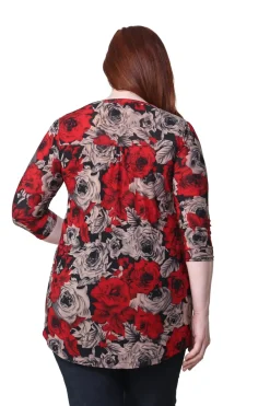 La Cera™ Tunica Con Estampado De Rosas De Medianoche La Cera Talla Grande