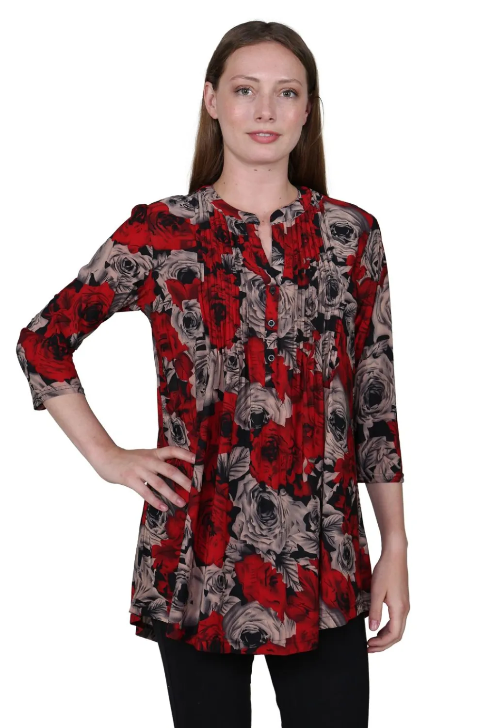 La Cera™ Tunica Con Estampado De Rosas De Medianoche La Cera