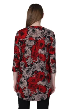 La Cera™ Tunica Con Estampado De Rosas De Medianoche La Cera