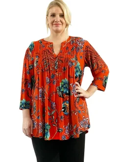 La Cera™ Tunica Con Estampado Floral Mandarin La Cera Talla Grande
