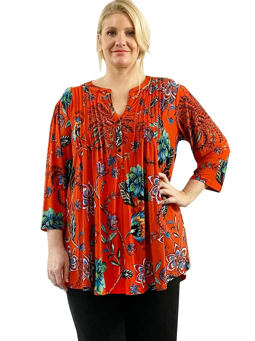 La Cera™ Tunica Con Estampado Floral Mandarin La Cera Talla Grande