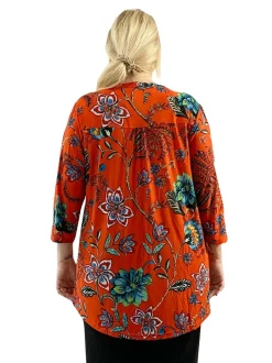 La Cera™ Tunica Con Estampado Floral Mandarin La Cera Talla Grande