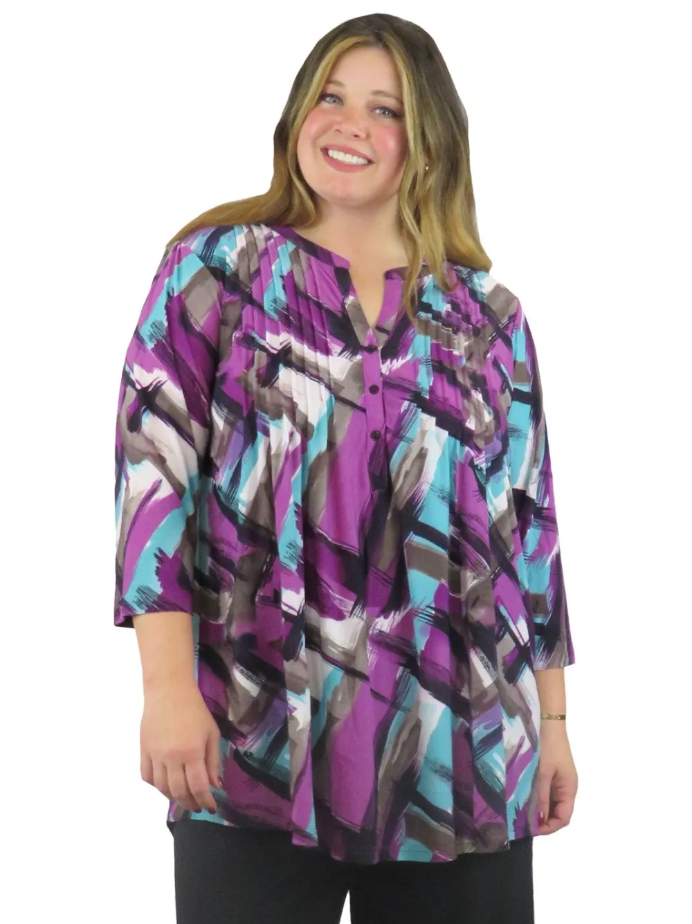 La Cera™ Tunica Con Estampado Geometrico Y Frente Plisado La Cera - Tallas Gran