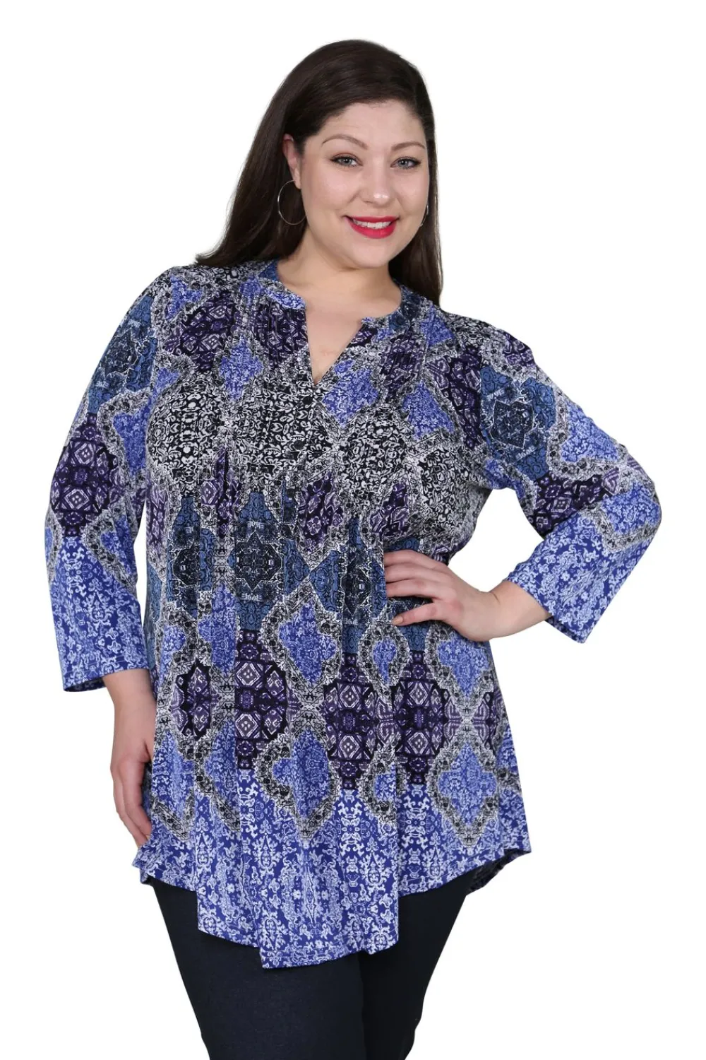 La Cera™ Tunica Estampada Con Frente Plisado La Cera Talla Grande Multicol