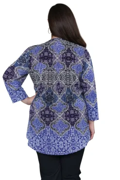 La Cera™ Tunica Estampada Con Frente Plisado La Cera Talla Grande Multicol