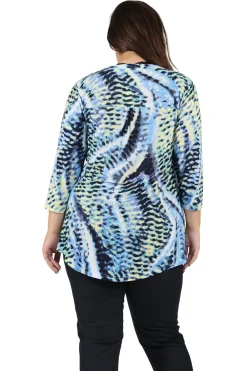 La Cera™ Tunica Estampada Con Frente Plisado La Cera Talla Grande