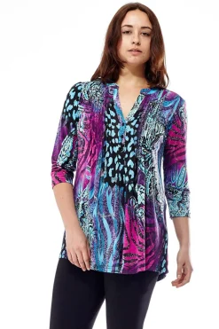 La Cera™ Tunica Estampada Con Frente Plisado La Cera Morado