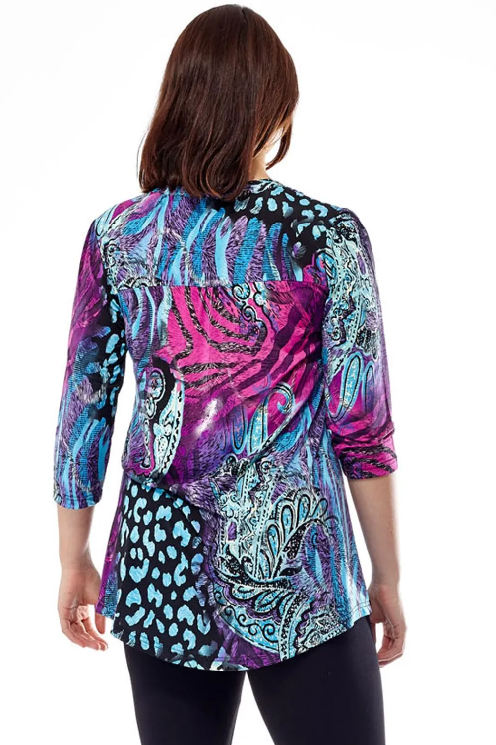 La Cera™ Tunica Estampada Con Frente Plisado La Cera Morado