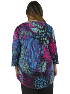 La Cera™ Tunica Estampada Con Frente Plisado La Cera De Talla Grande, Color Mor