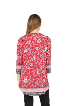 La Cera™ Tunica Estampada Con Frente Plisado Y Estampado De Bordes De La Cera