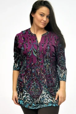 La Cera™ Tunica Estampada Con Frente Plisado La Cera De Talla Grande