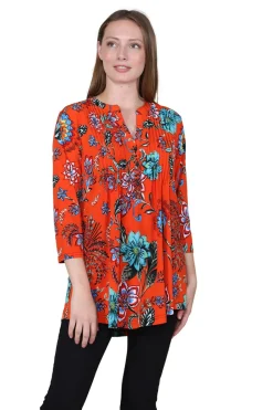 La Cera™ Tunica Mandarin Estampado Floral La Cera