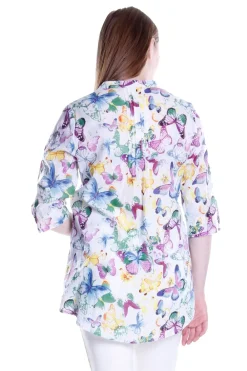 La Cera™ Tunica Plisada Con Estampado De Mariposas Arcoiris De La Cera