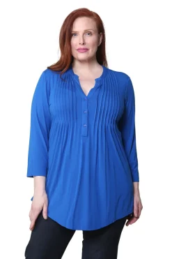 La Cera™ Tunica Solida De Rayon Con Frente Plisado De Talla Grande La Cera