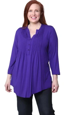 La Cera™ Tunica Solida De Rayon Con Frente Plisado De Talla Grande La Cera