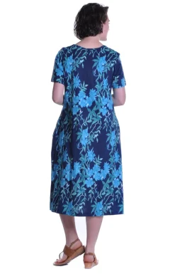 La Cera™ Vestido Acampanado Con Estampado Floral Azul Marino De La Cera
