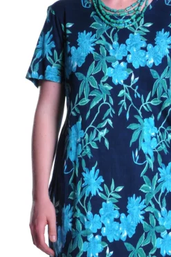 La Cera™ Vestido Acampanado Con Estampado Floral Azul Marino De La Cera