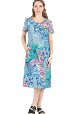 La Cera™ Vestido Acampanado De Punto De Jersey Floral De Algodon La Cera