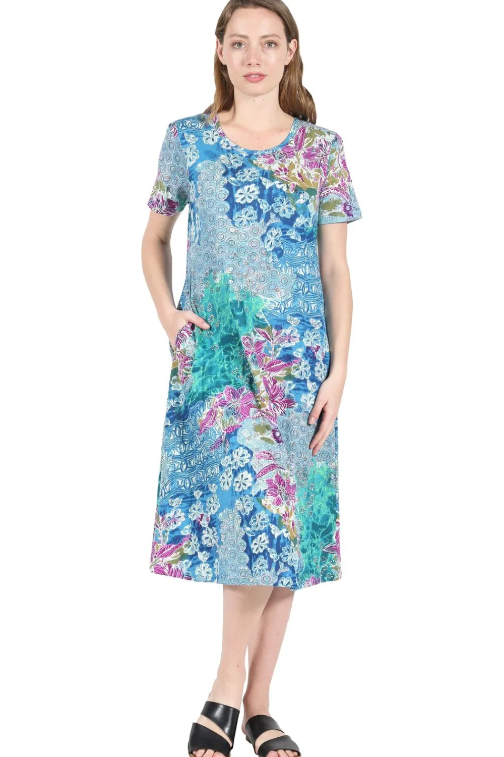 La Cera™ Vestido Acampanado De Punto De Jersey Floral De Algodon La Cera De Tal