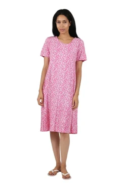 La Cera™ Vestido Acampanado Floral De Punto De Algodon De Manga Corta