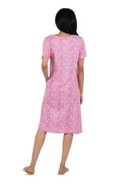 La Cera™ Vestido Acampanado Floral De Punto De Algodon De Manga Corta