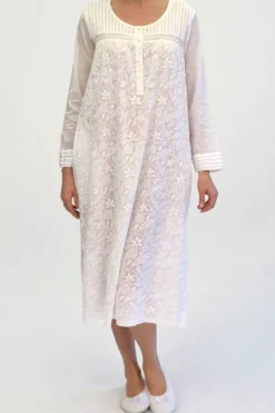 La Cera™ Vestido Bordado Blanco De Manga Larga La Cera