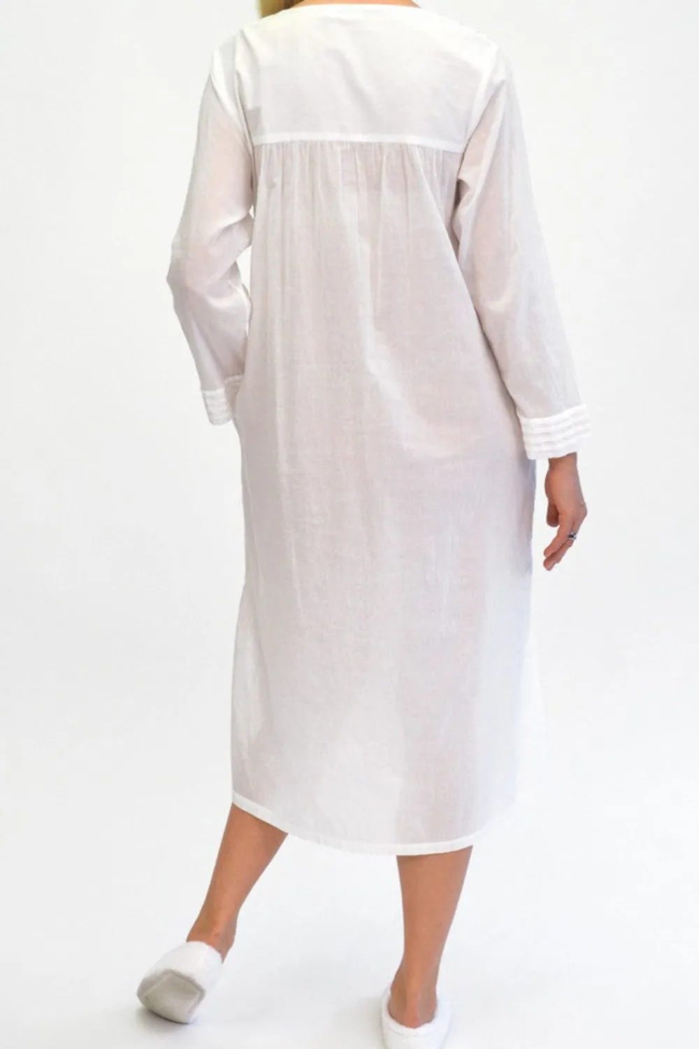 La Cera™ Vestido Bordado Blanco De Manga Larga La Cera