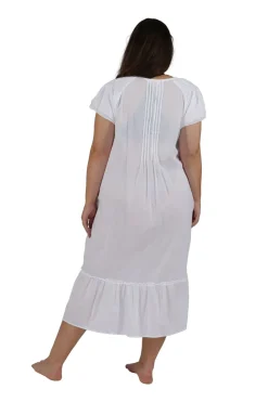 La Cera™ Vestido Bordado De Algodon De Manga Corta Con Doble Gorra La Cera De T