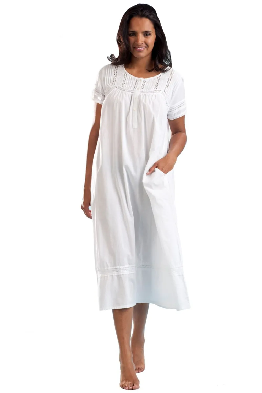 La Cera™ Vestido Bordado De Encaje Y Perlas 100% Algodon