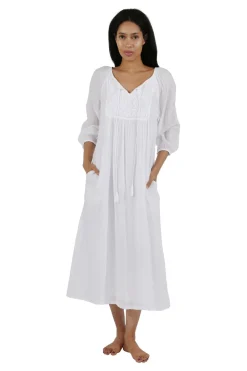 La Cera™ Vestido Bordado De Manga 3/4 100% Algodon