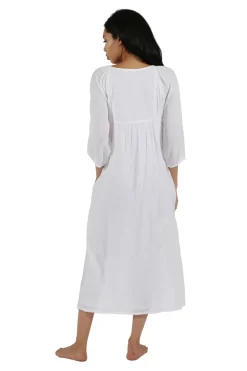 La Cera™ Vestido Bordado De Manga 3/4 100% Algodon