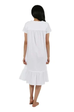 La Cera™ Vestido Bordado De Manga Corta 100% Algodon