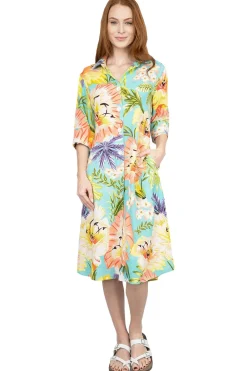 La Cera™ Vestido Camisero Con Botones Y Estampado Floral Tropical De La Cera