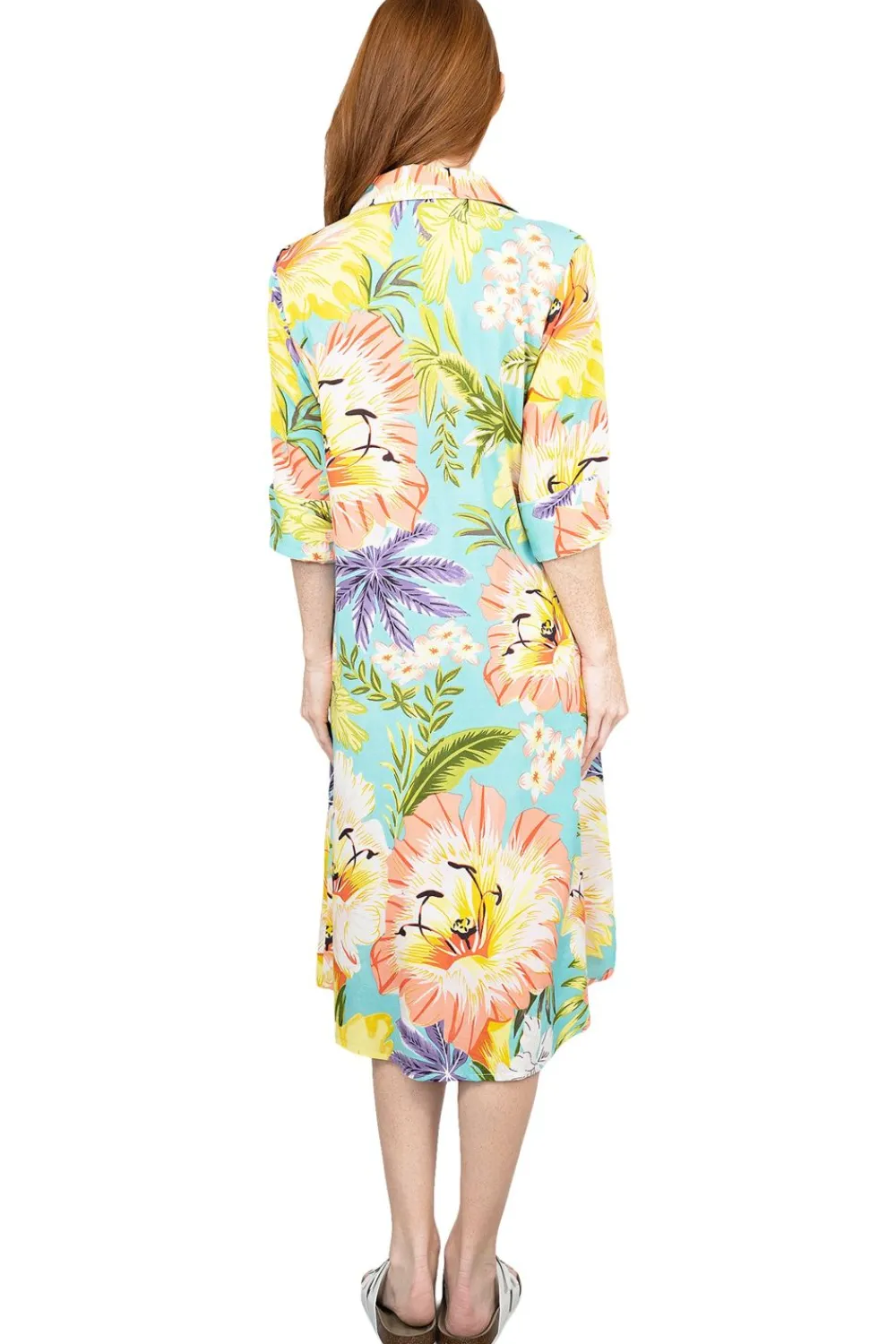 La Cera™ Vestido Camisero Con Botones Y Estampado Floral Tropical De La Cera