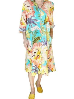 La Cera™ Vestido Camisero Con Botones Y Estampado Floral Tropical La Cera - Tal