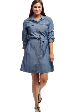 La Cera™ Vestido Camisero Vaquero Con Cinturon