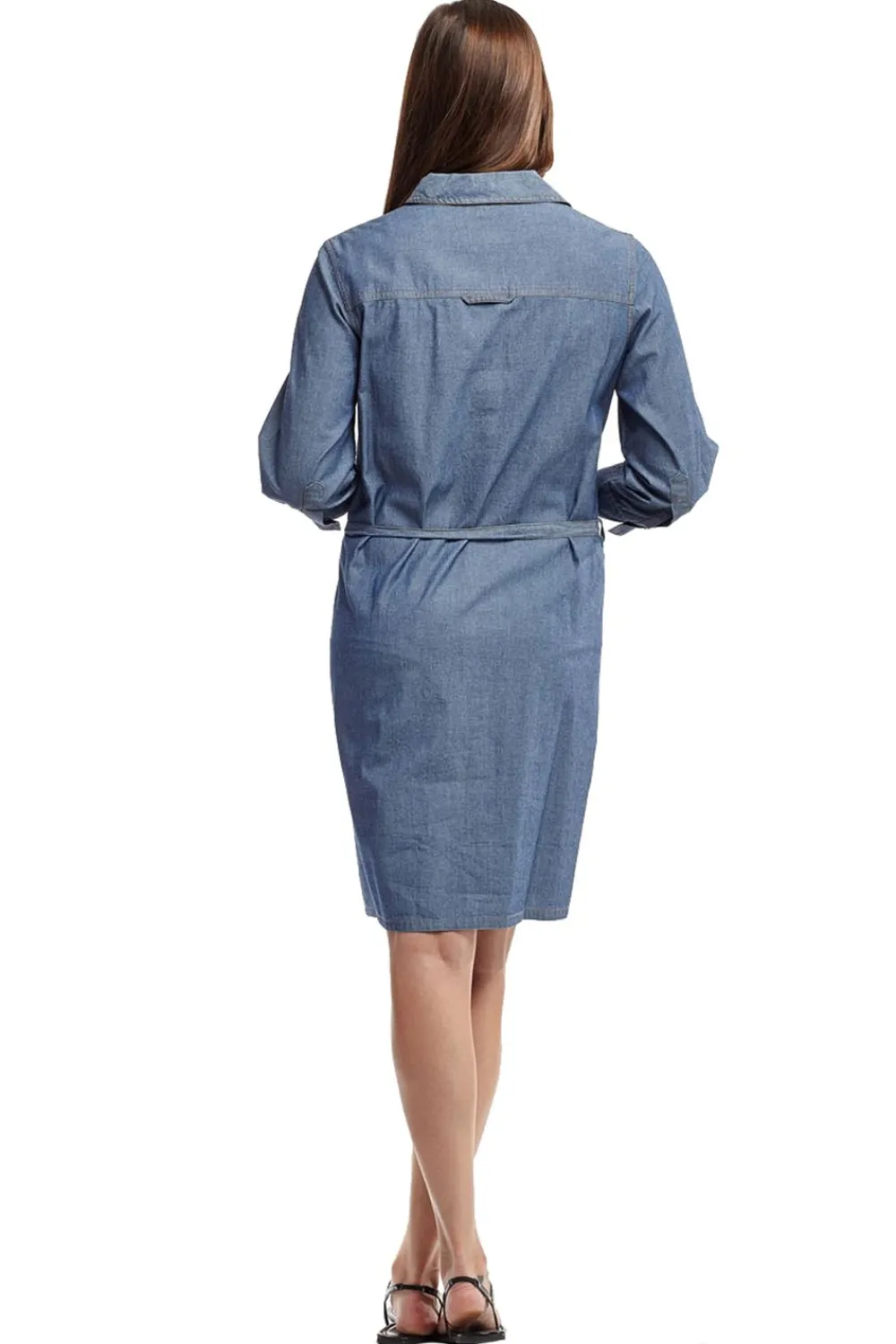 La Cera™ Vestido Camisero Vaquero Con Cinturon