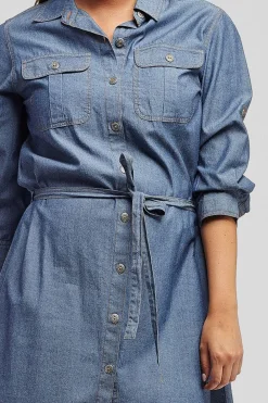 La Cera™ Vestido Camisero Vaquero Con Cinturon