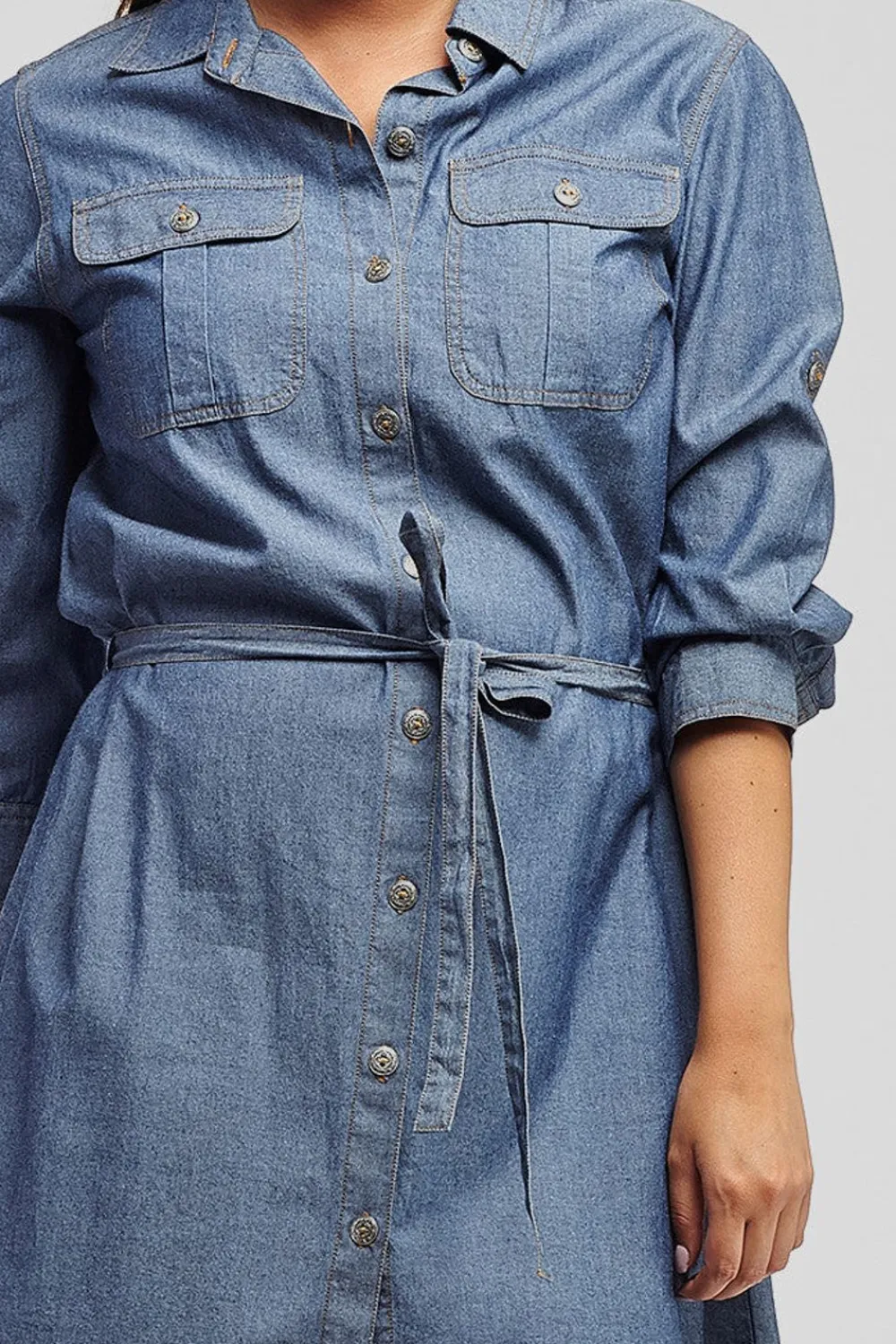 La Cera™ Vestido Camisero Vaquero Con Cinturon