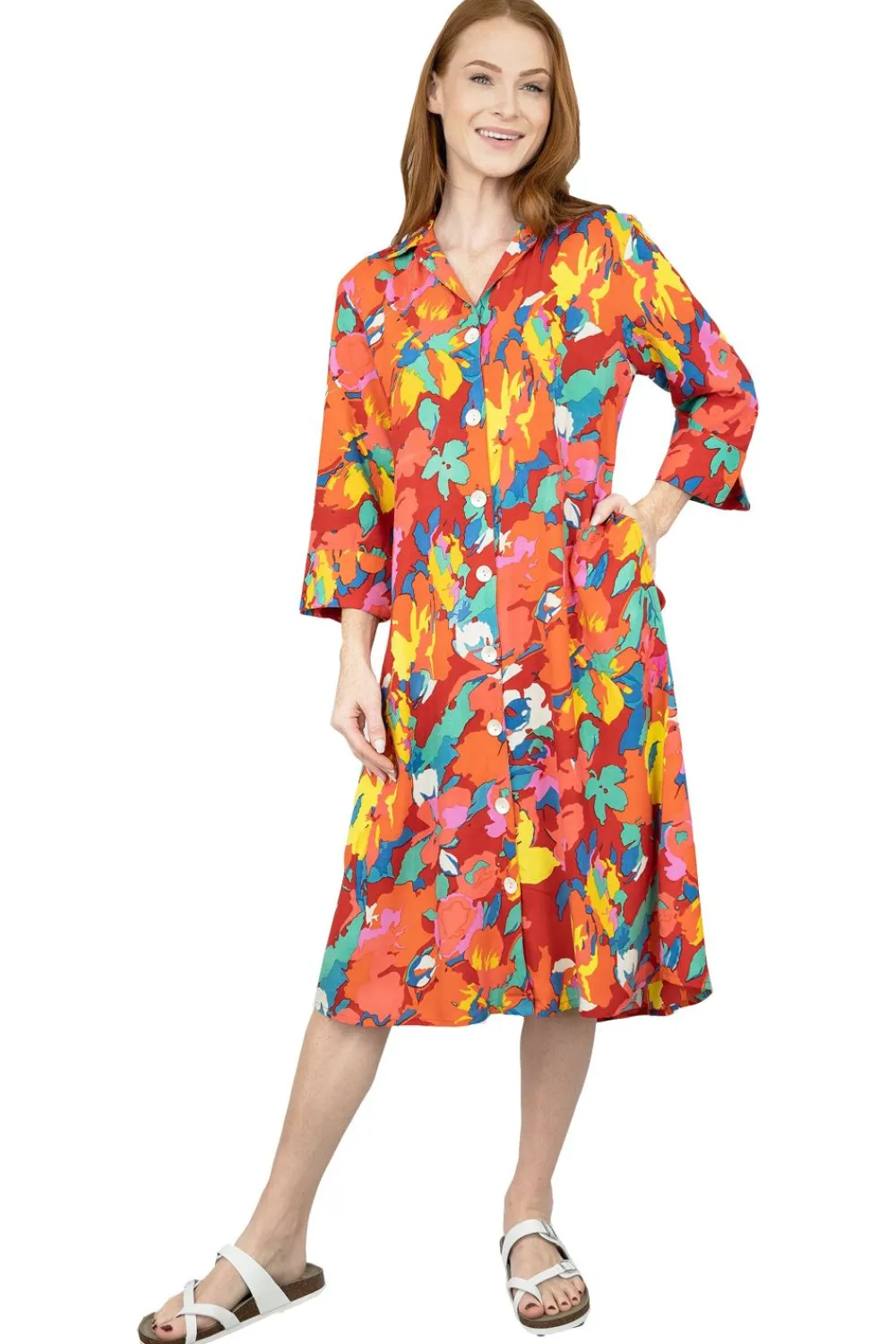 La Cera™ Vestido Camisero Veraniego Con Botones Y Estampado Floral En La Parte