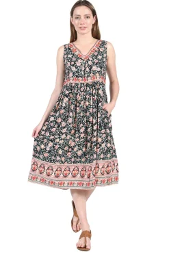 La Cera™ Vestido Con Escote En V Y Cintura Imperio Con Estampado De Borde - Tal