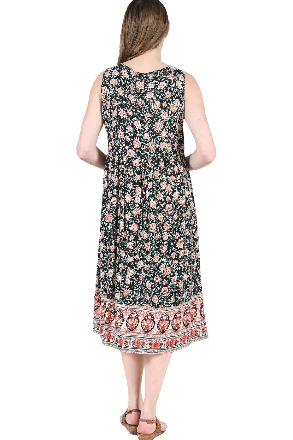 La Cera™ Vestido Con Escote En V Y Cintura Imperio Con Estampado De Borde - Tal