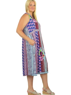 La Cera™ Vestido Con Escote En V Y Cintura Imperio Con Estampado De Borde - Tal