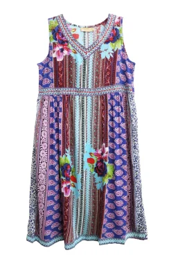 La Cera™ Vestido Con Escote En V Y Cintura Imperio Con Estampado De Borde - Tal