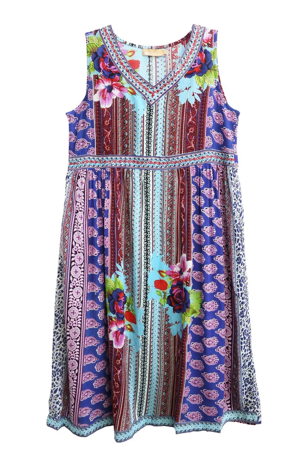 La Cera™ Vestido Con Escote En V Y Cintura Imperio Con Estampado De Borde - Tal