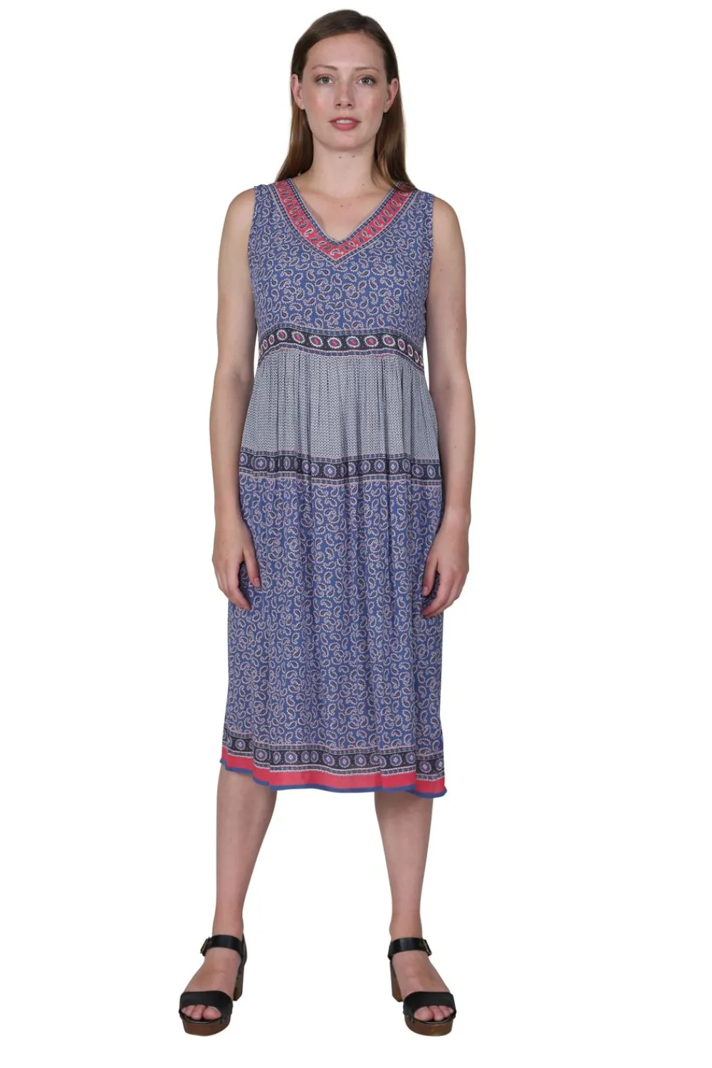 La Cera™ Vestido Con Estampado De Borde De Cintura Imperio Y Escote En V