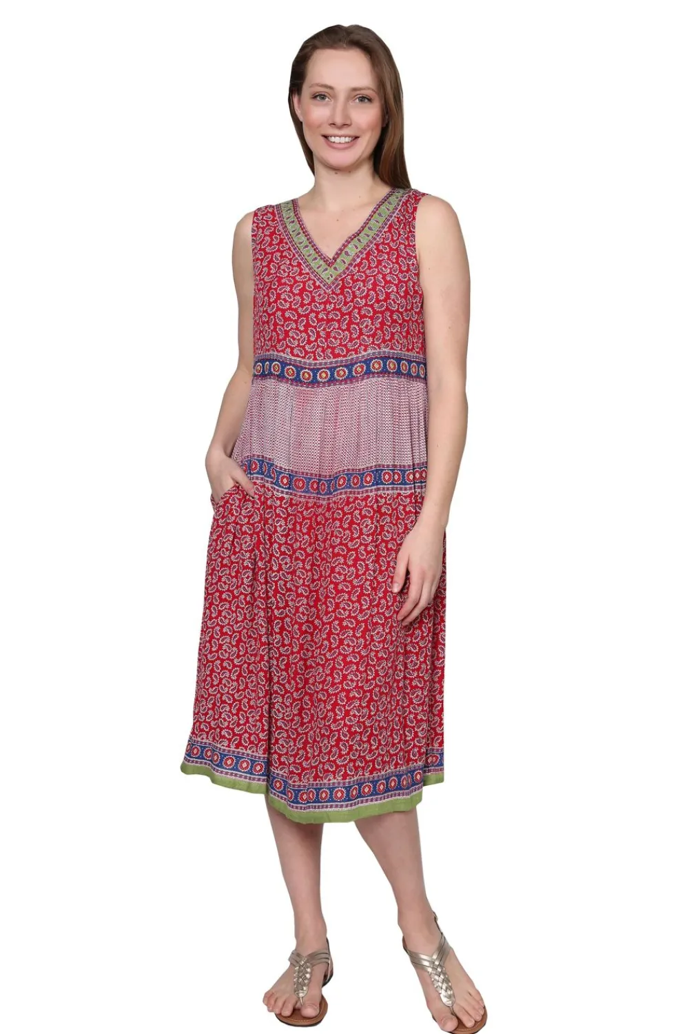La Cera™ Vestido Con Estampado De Borde De Cintura Imperio Y Escote En V