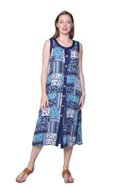 La Cera™ Vestido Con Estampado De Rayon Y Patchwork Con Botones Novedosos